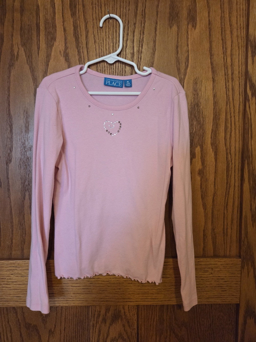 The Children's Place Light Pink Long Sleeve Top with Rhinestone Heart